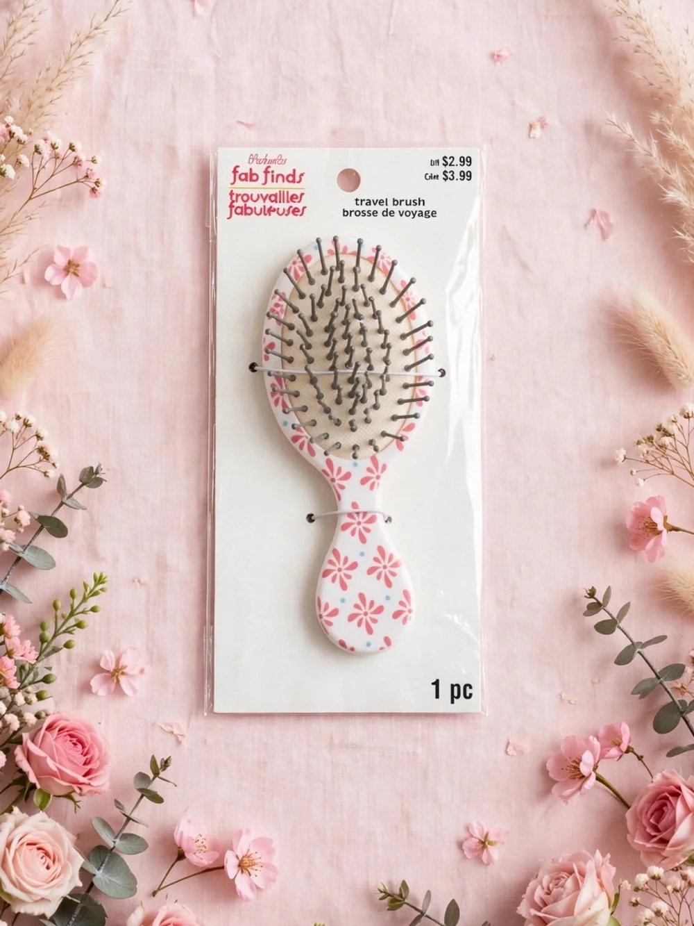 Pink Floral Travel Hair Brush - Kids Bath & Hair